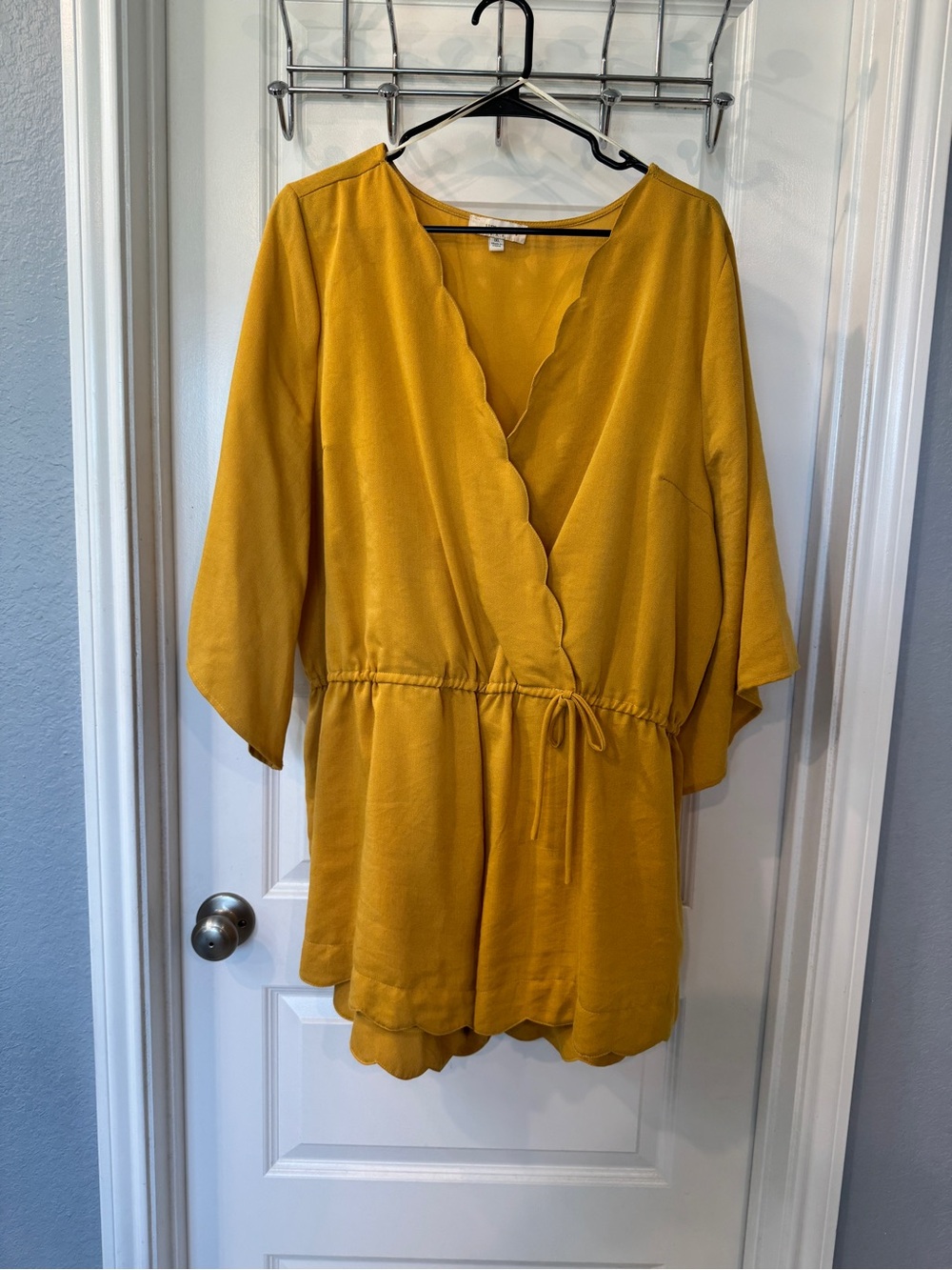 Umgee Mustard Scallop-Trim Mini Romper 1XL
